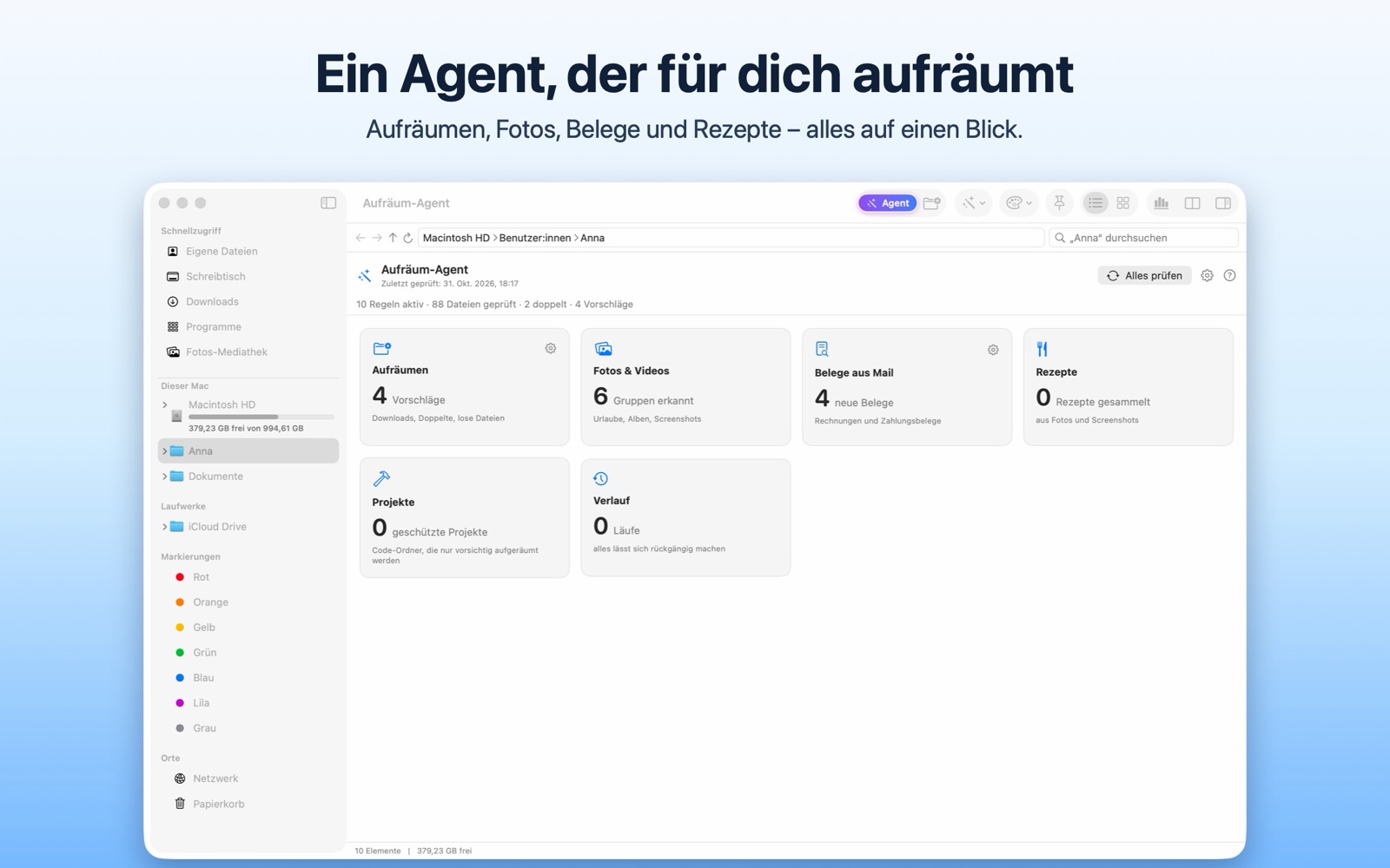 Startseite des Agenten mit Karten