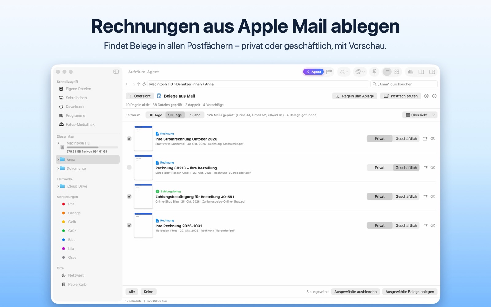 Rechnungen aus Apple Mail mit Vorschau